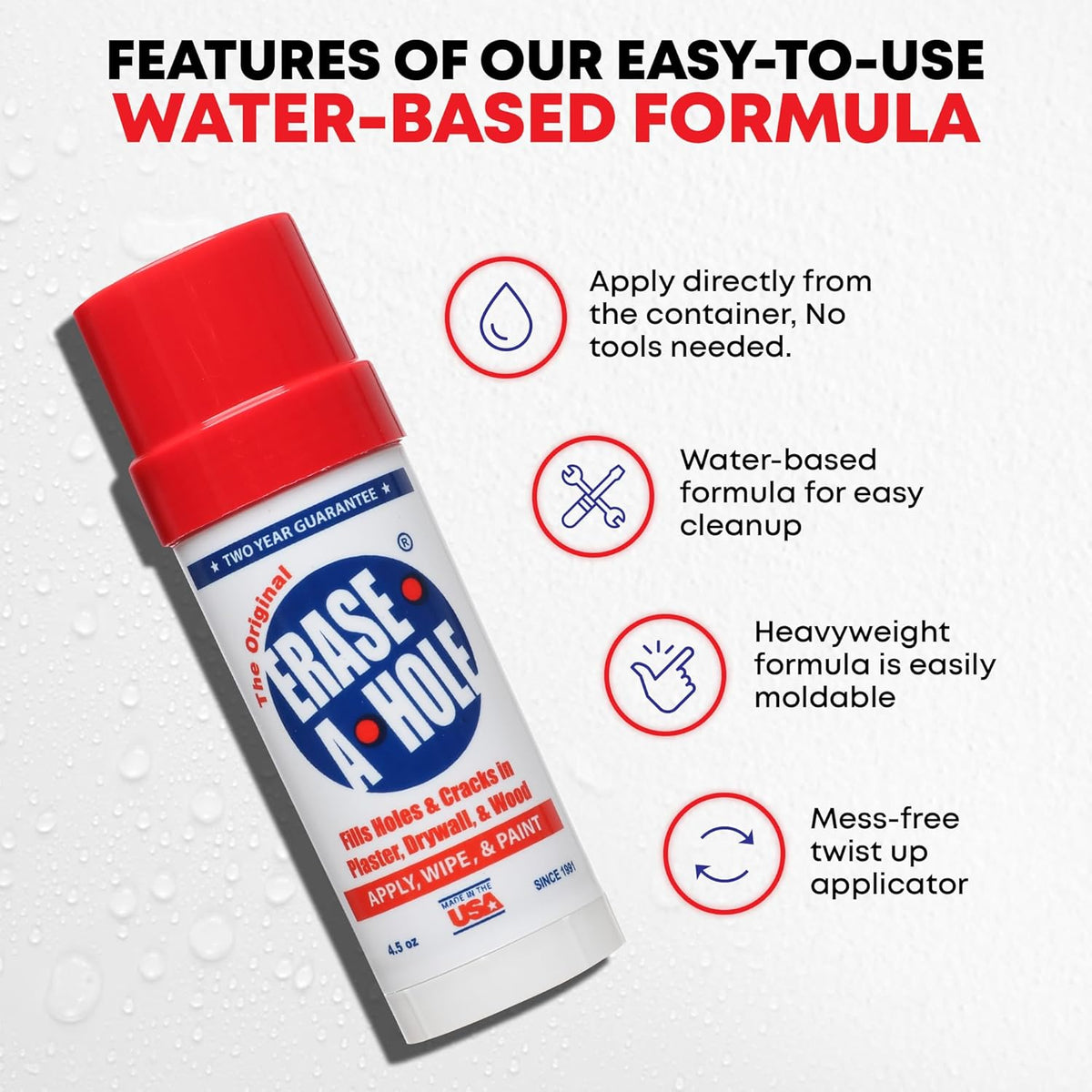 Erase-A-Hole Wall Repair Stick – Quick-Dry Nail & Screw Hole Filler for