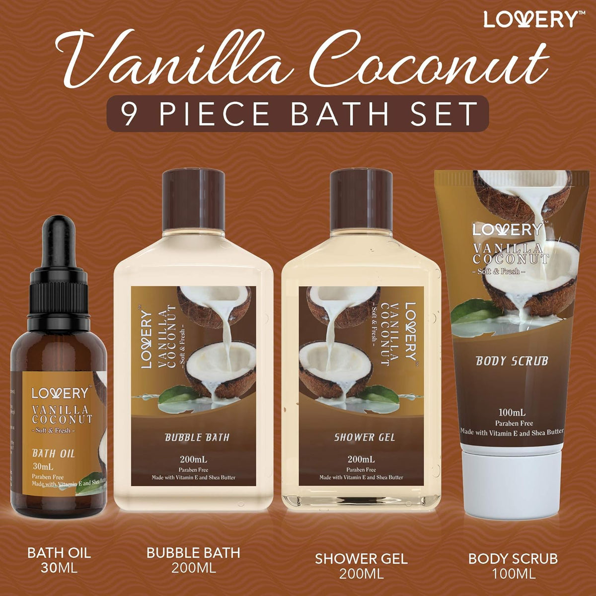 Gifts For Women Gift Basket for Women– 9 Piece Set of Vanilla Coconut Home