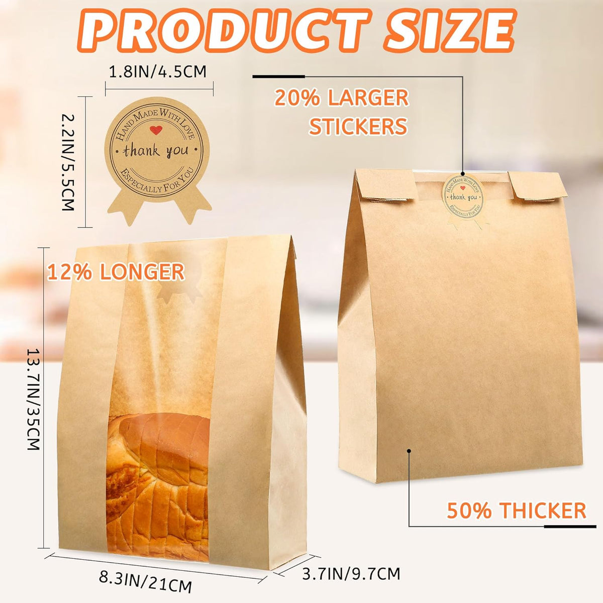 50 Pcs Bread Bags for Homemade Bread, Sourdough Paper With Window, 50%