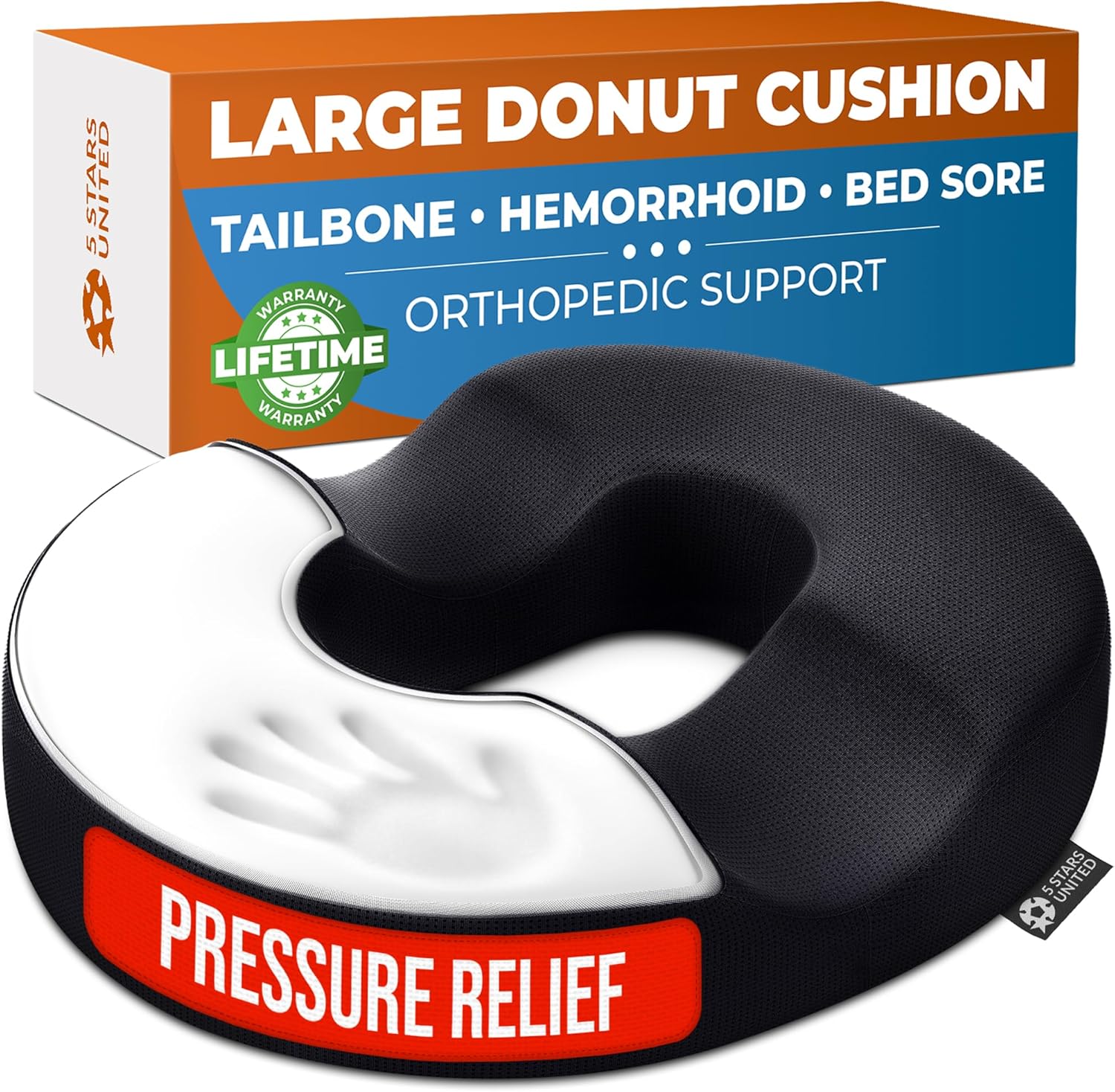 5 STARS UNITED Donut Pillow Hemorrhoid Tailbone Cushion – Large Cushion for