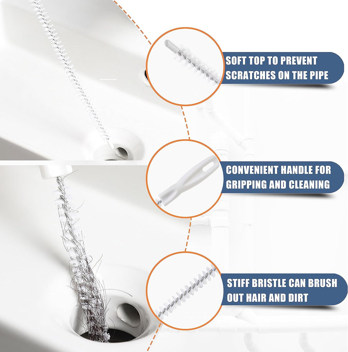 35.5inch Drain Clog Remover(1pcs), 25inch Drain Snake Hair Remover(6pcs) ＆