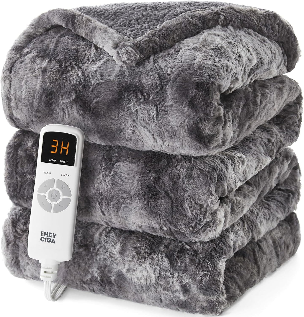 EHEYCIGA Electric Heated Throw Blanket 50"x60", Faux fur & sherpa , Grey