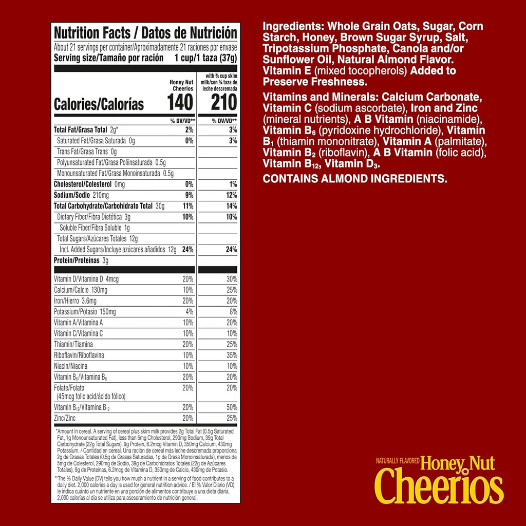 Honey Nut Cheerios, Heart Healthy Gluten Free Breakfast Cereal with Whole