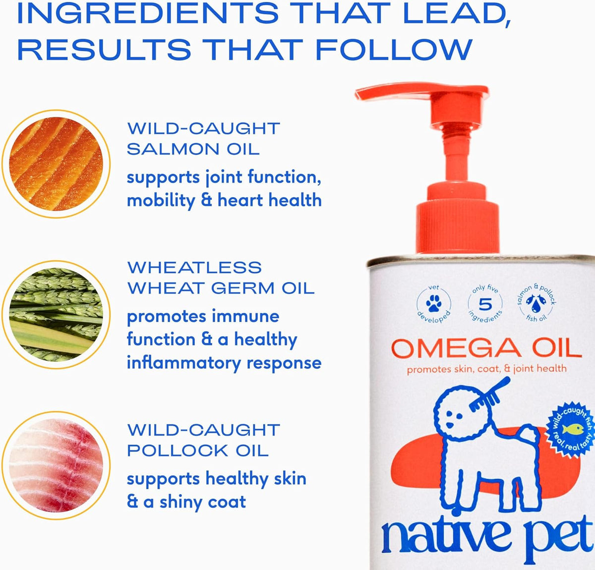 Native Pet Omega 3 Fish Oil for Dogs & Cats – Wild Alaskan Salmon Oil for