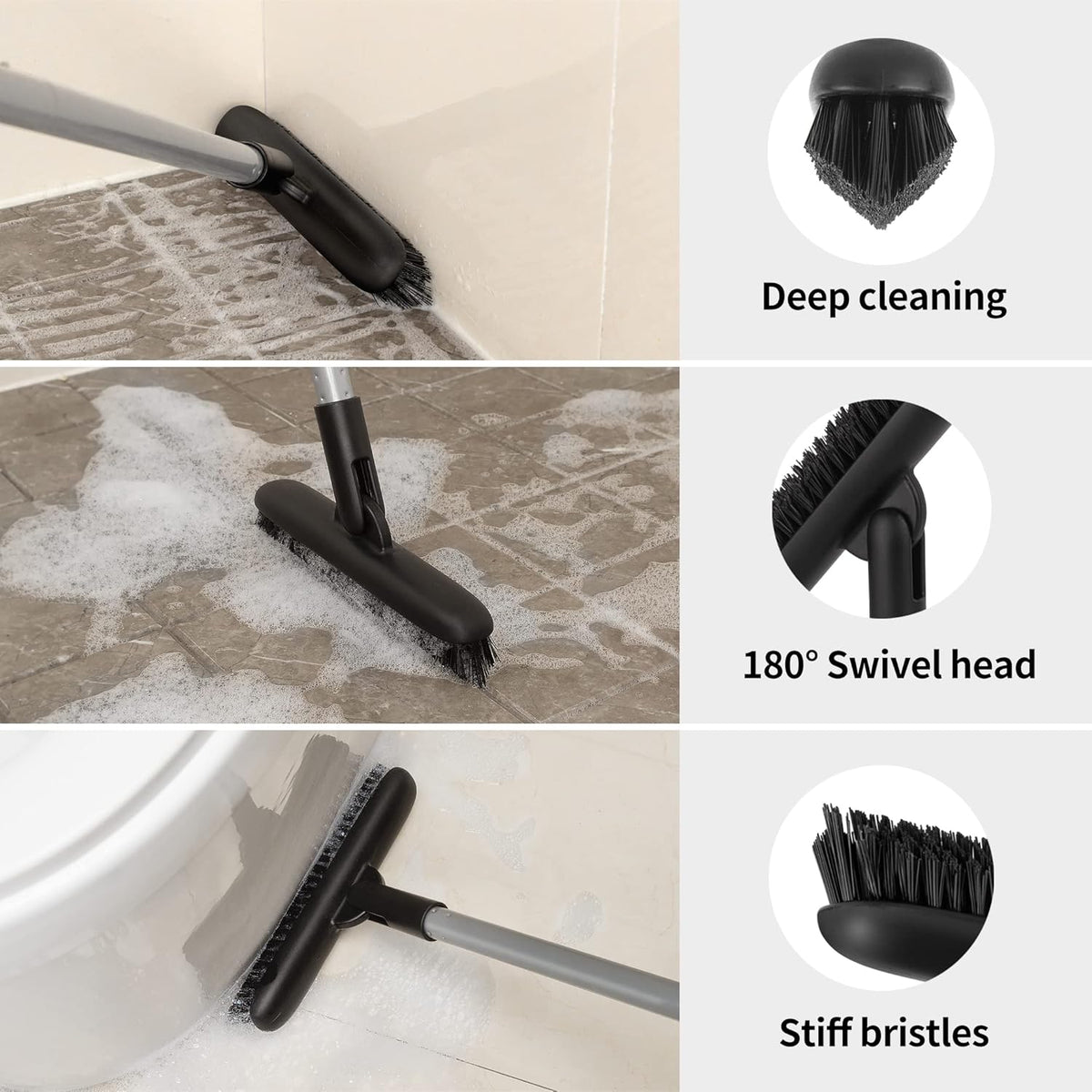 MR.SIGA Heavy Duty Grout Scrub Brush with Long Handle, Shower Floor Scrubber