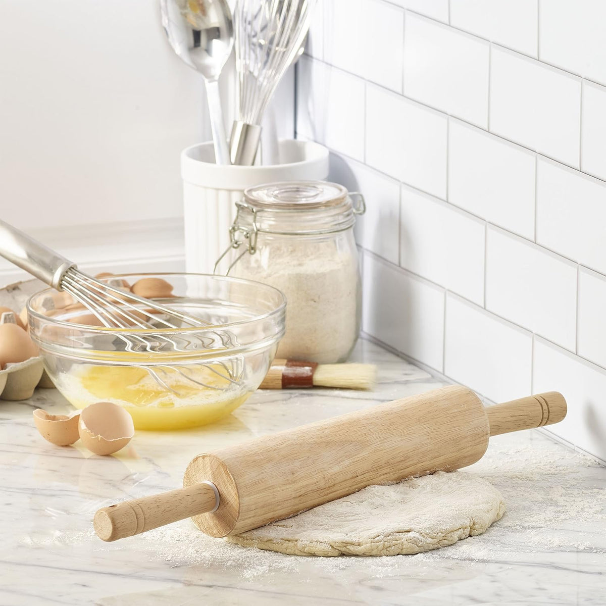 FARBERWARE Classic Wood Rolling Pin, 18-Inch Hardwood Dough Roller for Baking