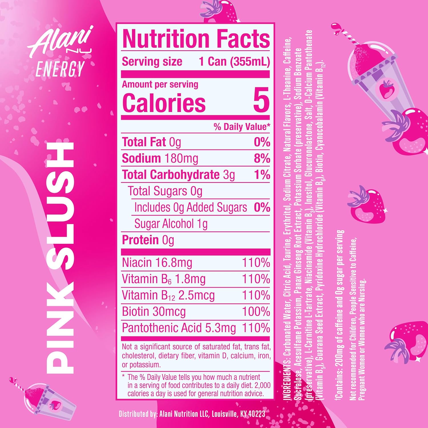Alani Nu PINK SLUSH, Sugar Free, Low Calorie Energy Drinks, 200mg Caffeine