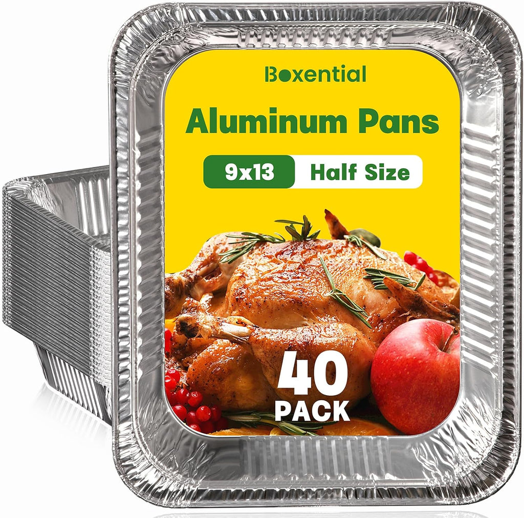 9x13 Aluminum Pans [40 Pack], Extra Heavy Duty Half Size Disposable Aluminum Foil Pans