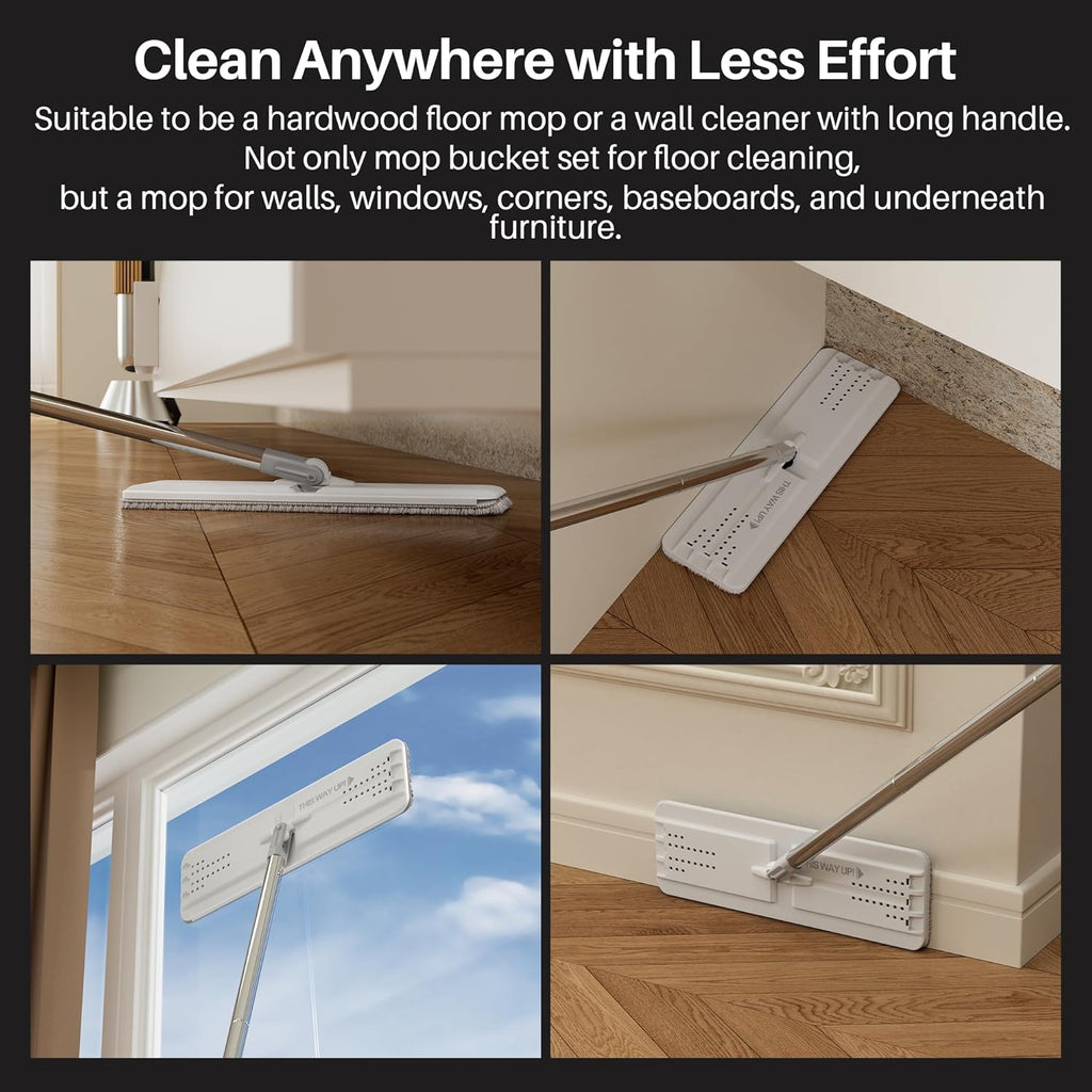 JOYMOOP Mop and Bucket Set with Wringer, Flat Mops for Floor Cleaning, Wall