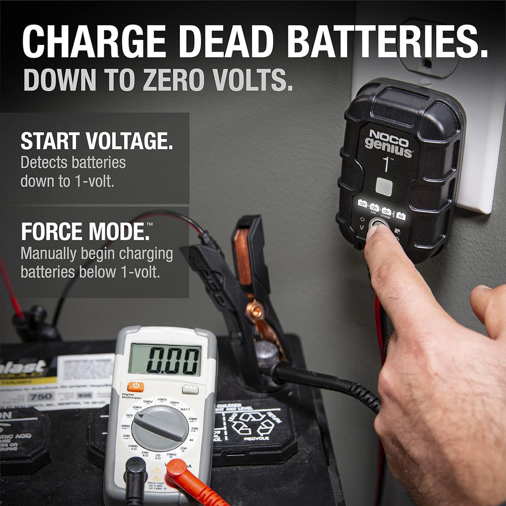 NOCO GENIUS1: 1A 6V/12V Smart Battery Charger – Automatic Maintainer, Trickle