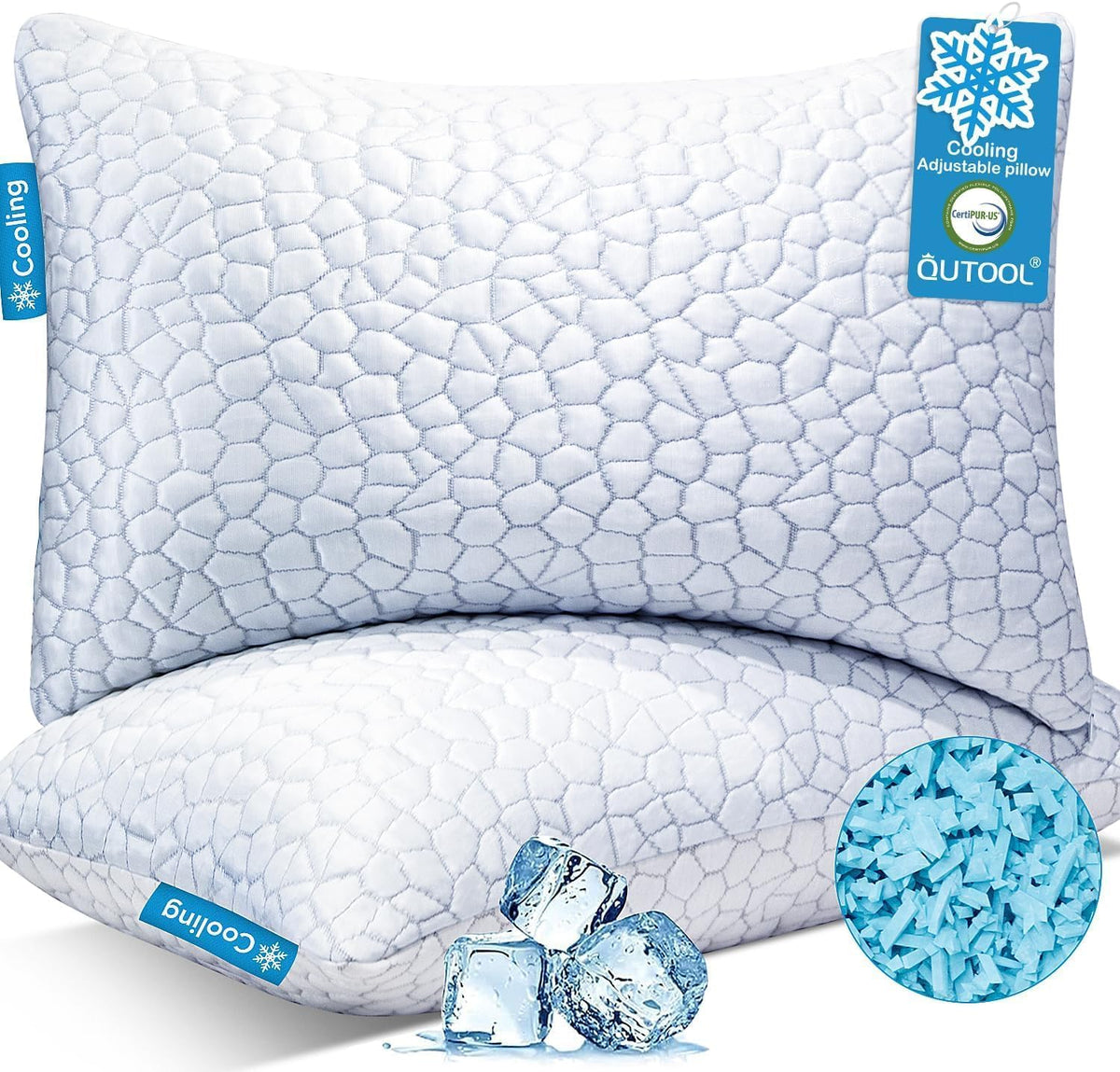 QUTOOL Cooling Pillow for Sleeping, CertiPUR-US Shredded Memory Foam Queen