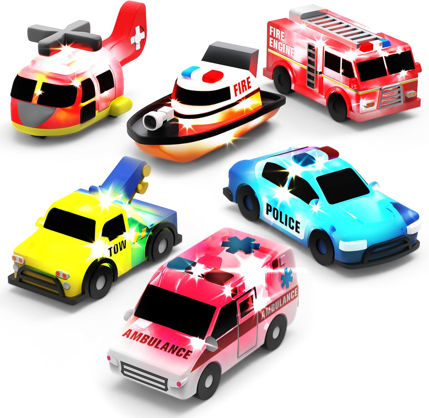 Tub Works® Emergency™ Cars Light Up Bath Toys, 6 Pack