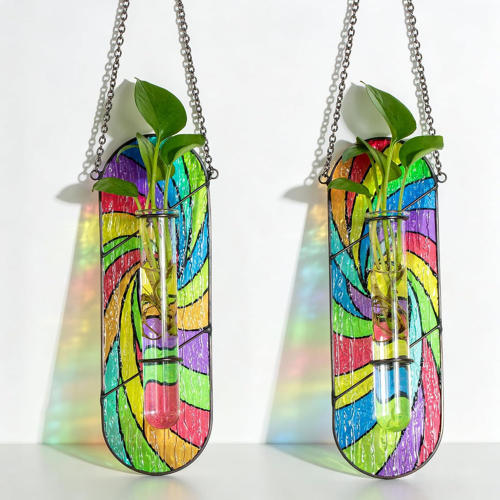 Hewory Stained Glass Window Hanging: 2PCS Propagation Stations, Rainbow
