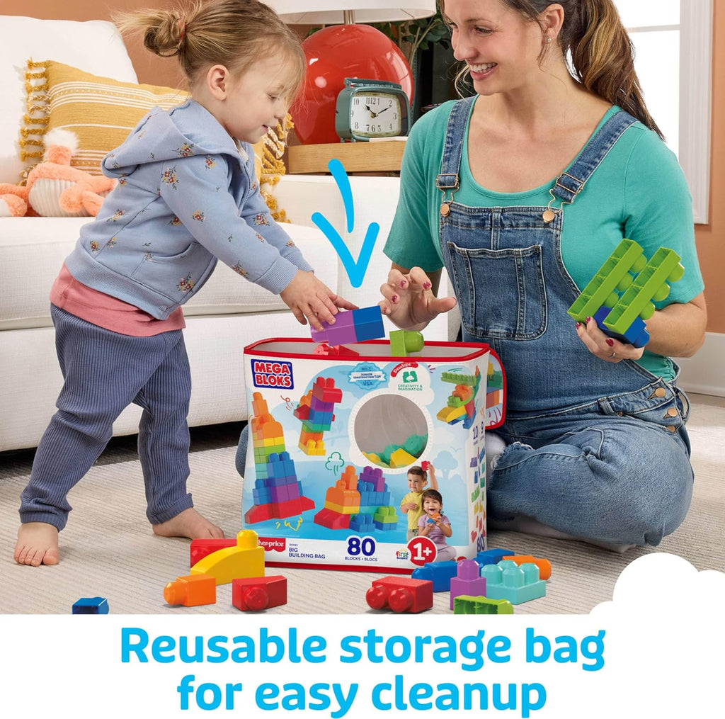 MEGA BLOKS First Builders Toddler Blocks Toys Set, Big Building Bag with 80