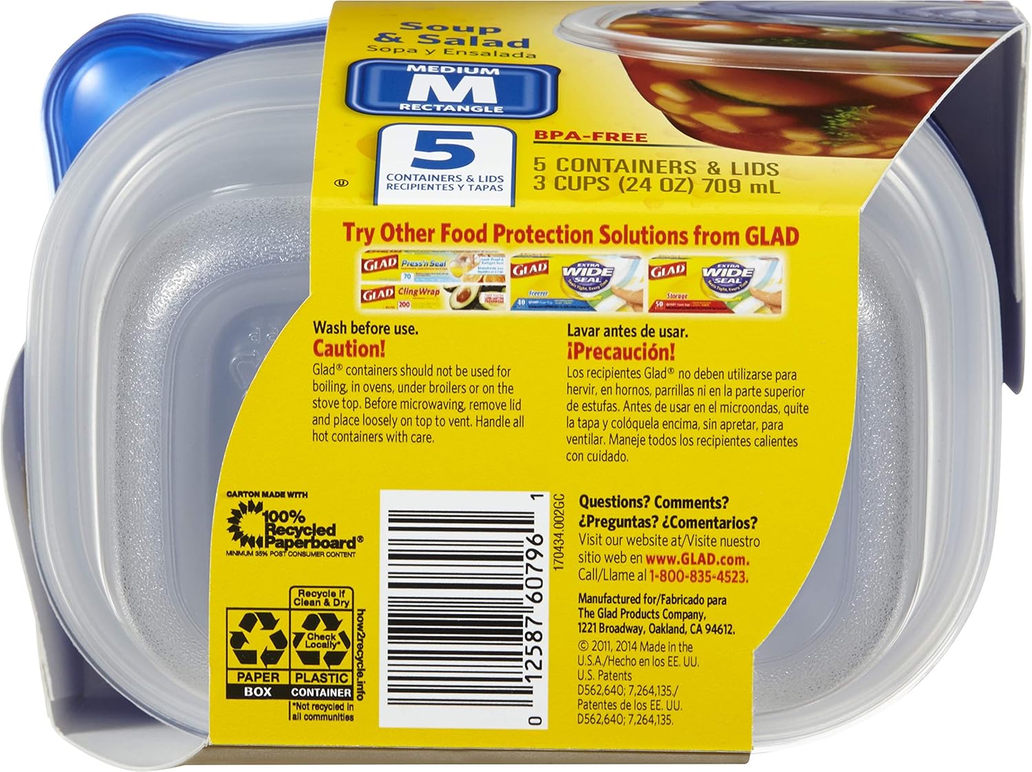 Glad GladWare Medium Rectangle Food Storage Containers with Lids, BPA Free