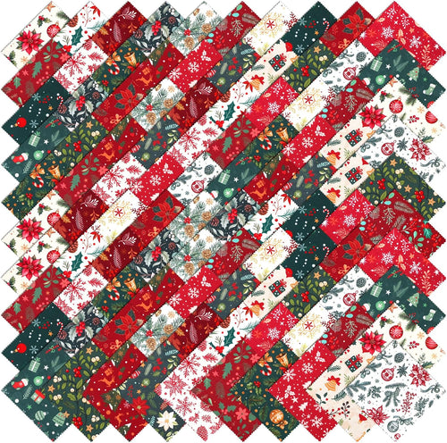 100 Pcs Christmas Fabric Squares 5 x 5 Inch 20 Unique Vintage Holiday Print