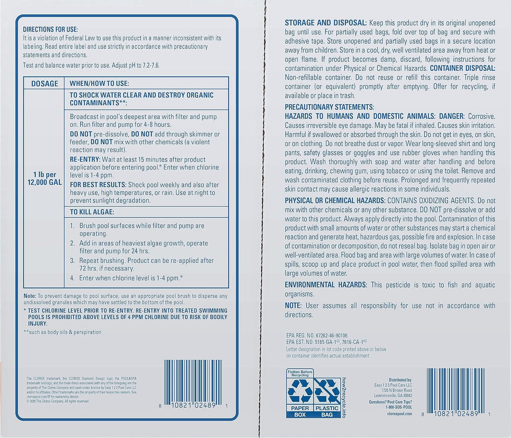 Clorox® Pool&Spa™ Shock XTRABLUE® Plus, Kills Bacteria & Algae in Swimming