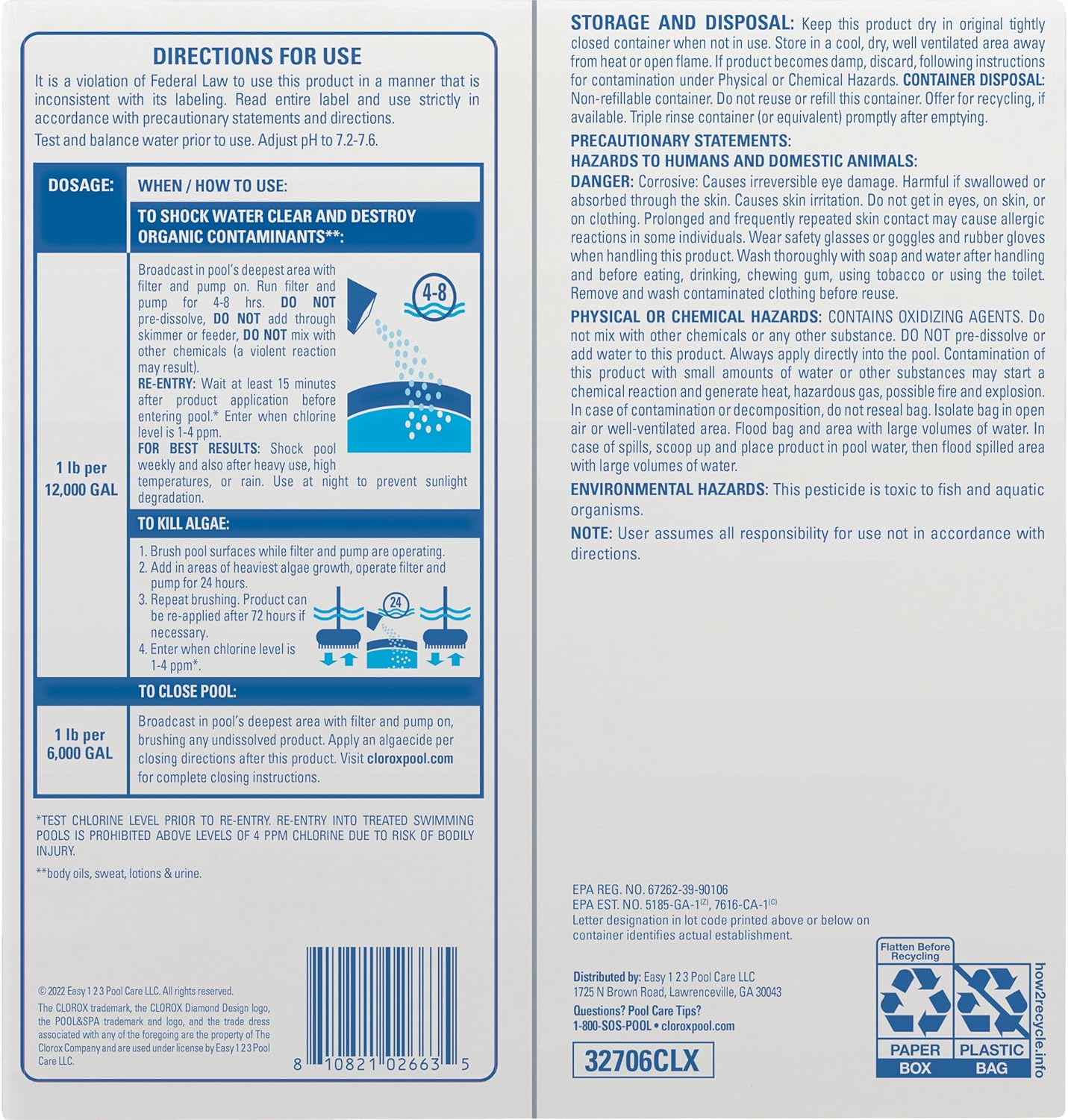 Clorox® Pool&Spa™ Shock Clear, for Crystal Clear Swimming Pool Water