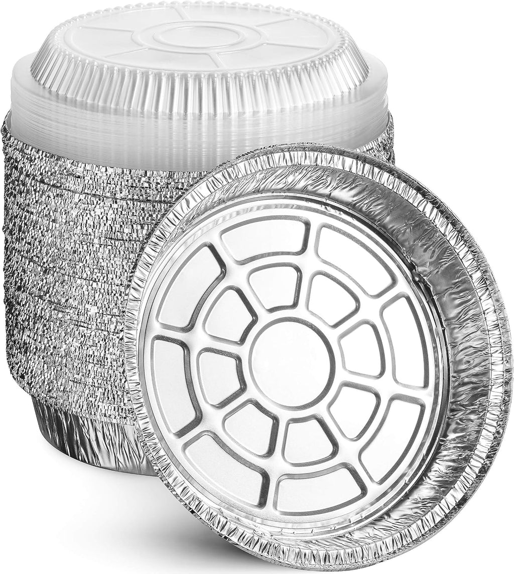 MontoPack 9” Round Aluminum Foil Pans with Clear Lids