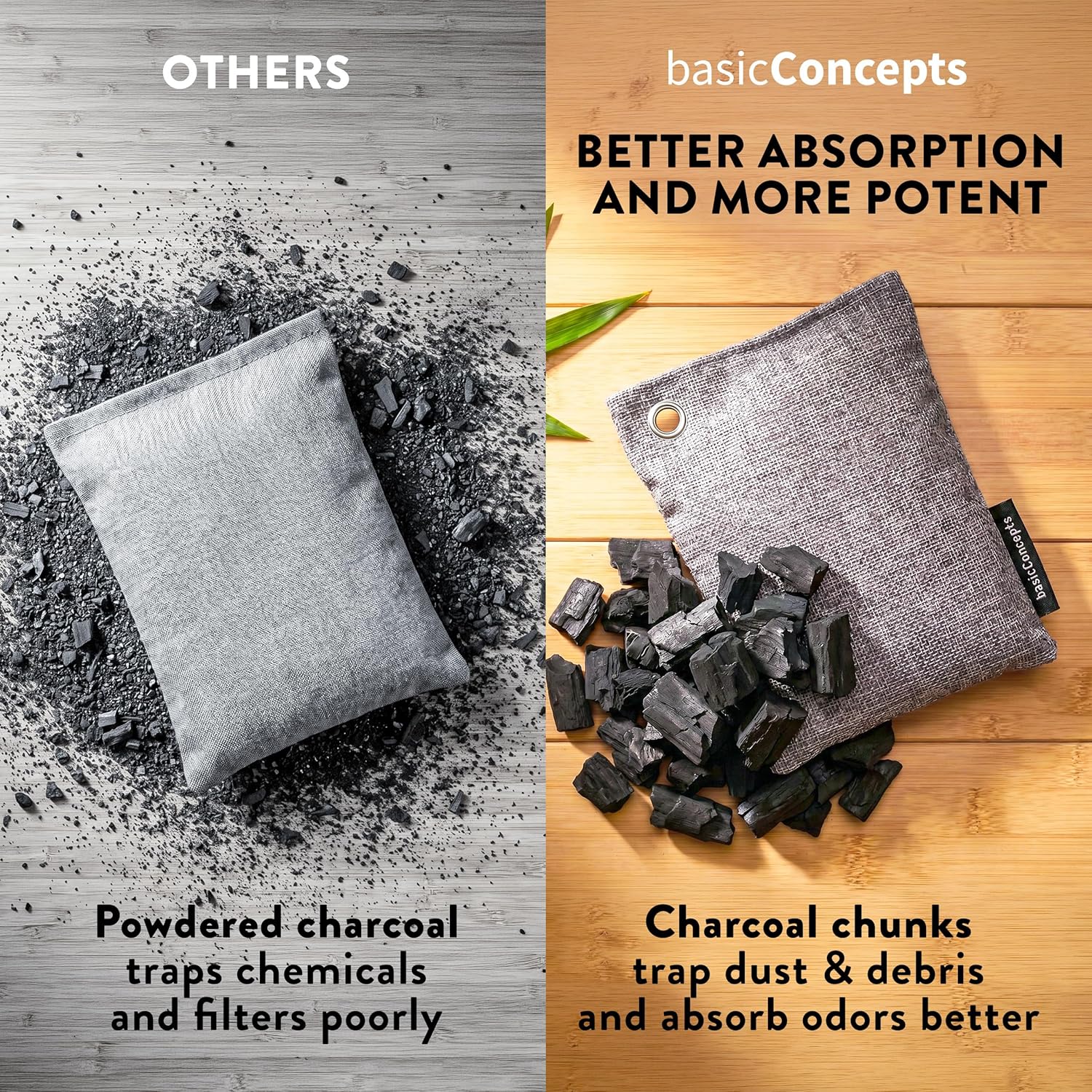 Charcoal Odor Absorber for Strong Odor (6 Pack, 100g each), Bamboo Charcoal
