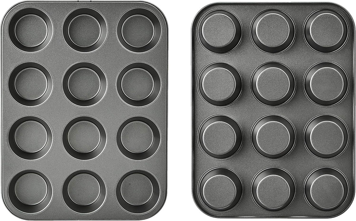 Amazon Basics Nonstick Muffin Pan, Set of 2, Sturdy, Oven Safe, Bakes Evenly